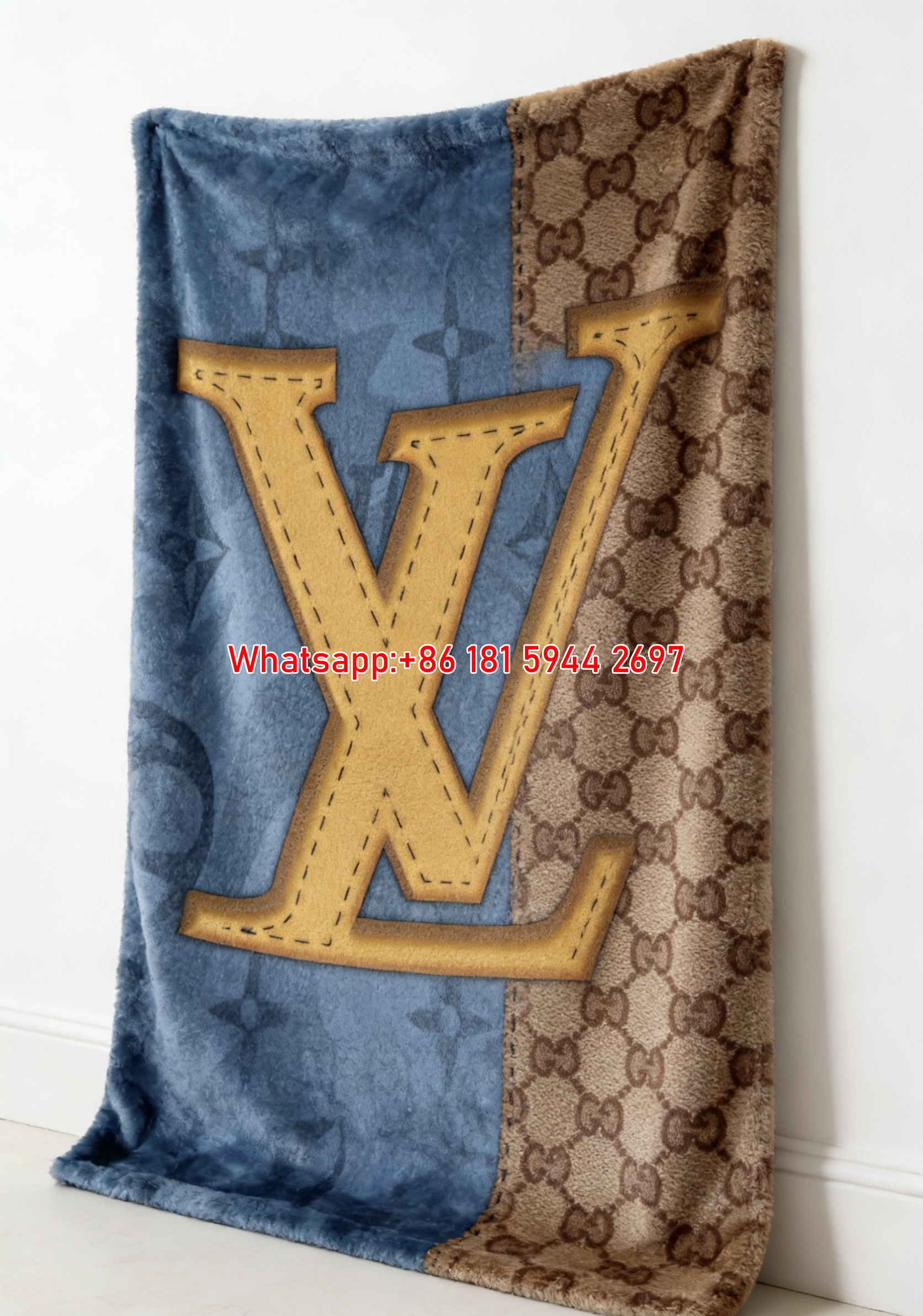 Vintage Leather LV Blanket Blue Denim Monogram Throw IMG_3596